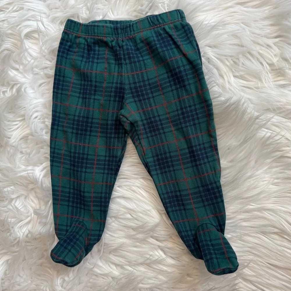 Carter’s Baby Boy Christmas Outfit 6M‎ Reindeer Plaid Set Footed Pants EUC